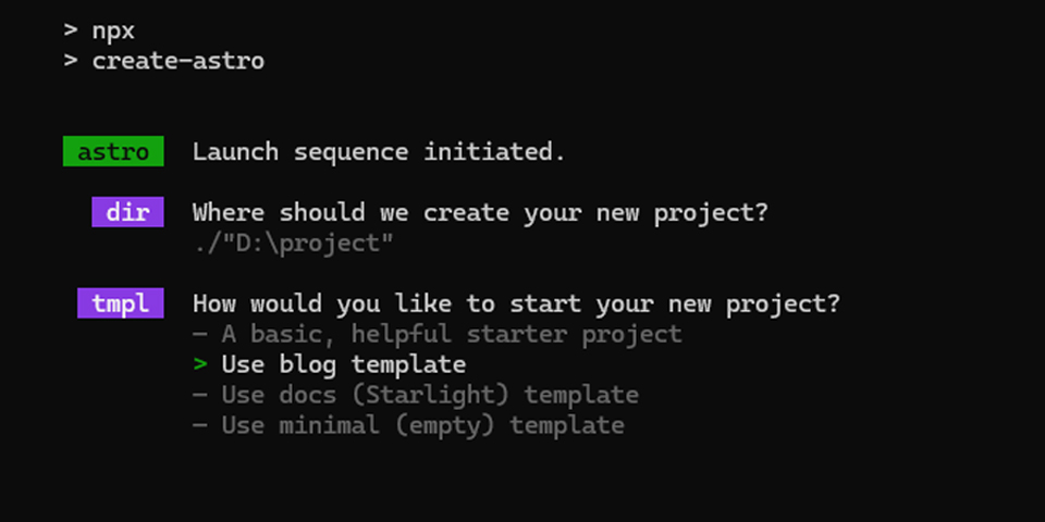 A screenshot of the terminal window with the early stages of an Astro build occurring